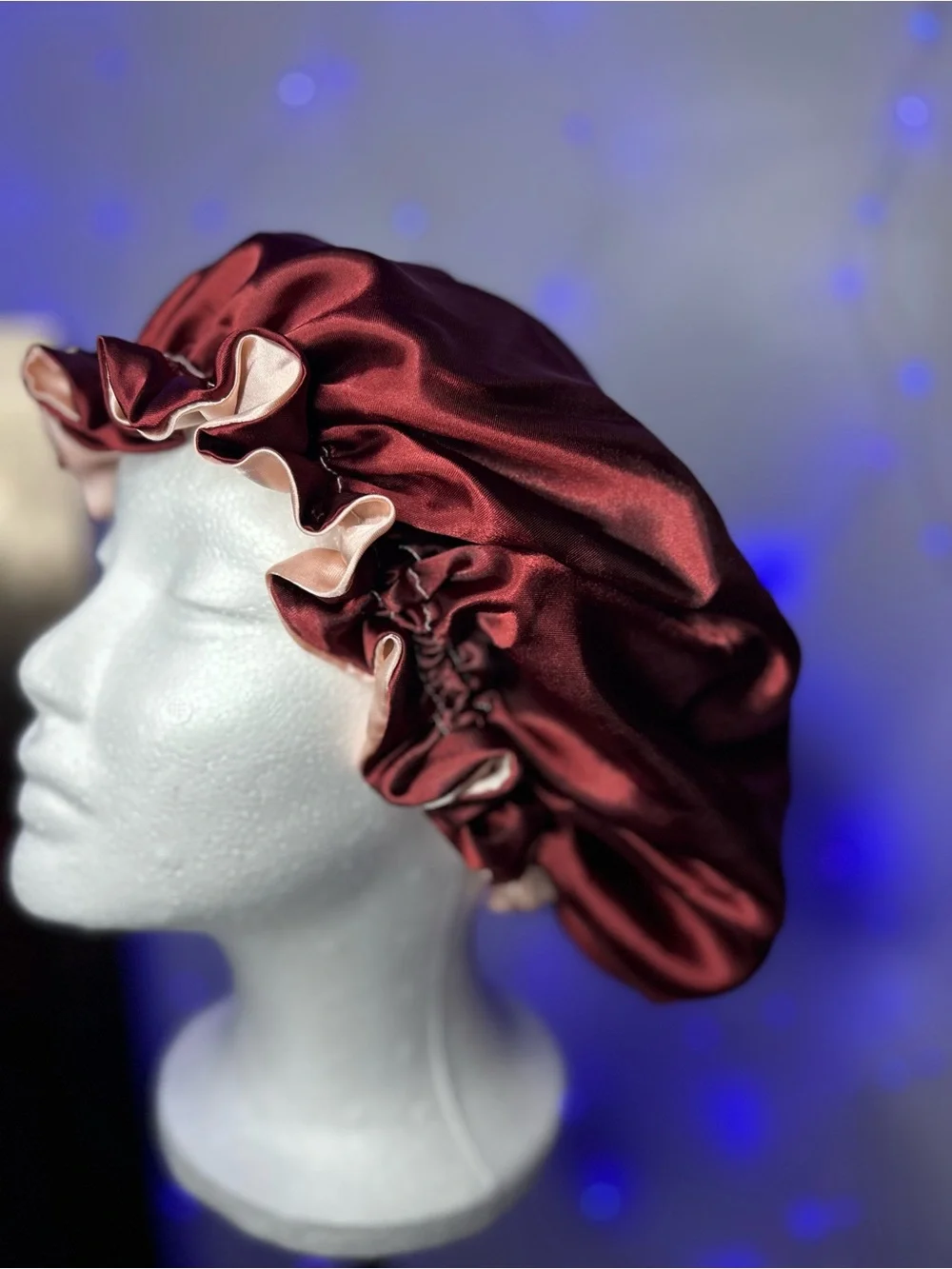 Satin Reversible Sleep Bonnet - Burgundy and Blush
